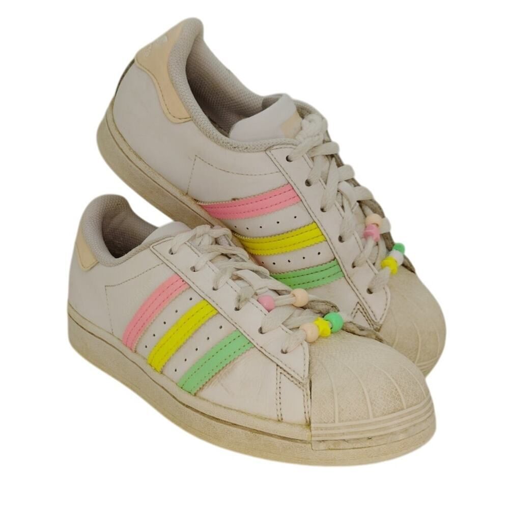 Adidas Originals Superstar J Womens Pre-owned White & Pastel Sneakers - sz. 5